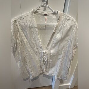 Free People White Lace Button Up Blouse